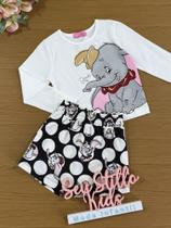 Conjunto Infantil Momi Inverno com Short-Saia Preto e Blusa Manga Longa Dumbo