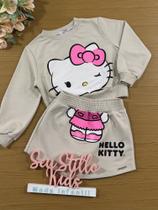 Conjunto Infantil Momi Inverno Short Saia e Casaco Bege Hello Kitty