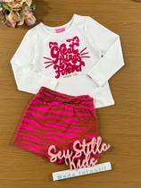 Conjunto Infantil Momi Inverno Short Saia Tigre e Blusa Manga Longa Branca