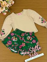 Conjunto Infantil Momi Inverno Shorts Verde e Blusa Zoo