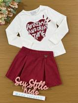 Conjunto Infantil Momi Inverno Shorts Vermelho e Blusa Manga Longa Amazing