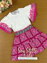 Conjunto Infantil Momi Verão Com Saia e Blusa Branca Love