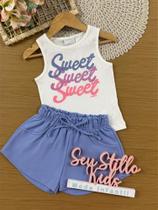 Conjunto Infantil Momi Verão com Shorts Azul e Regata Branca Sweet
