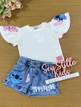 Conjunto Infantil Momi Verão com Shorts Jeans e Blusa Sttich Conjunto Infantil Momi Verão com Shorts Jeans e Blusa Sttich