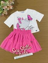 Conjunto Infantil Momi Verão Saia Tule e Blusa Gatinha Marie