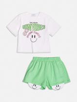 Conjunto Infantil Momi Verão Short Verde com Blusa Branca Smile