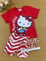 Conjunto Infantil Momi Verão Shorts Ciclista e Blusa Vermelha Hello Kitty