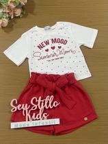 Conjunto Infantil Momi Verão Shorts Vermelho e Blusa Summer