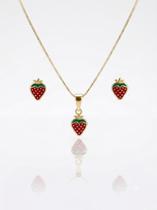 Conjunto infantil moranguinho colar + brinco banhado a ouro 18k Conjunto infantil moranguinho colar + brinco banhado a ouro 18k