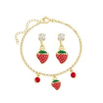 Conjunto Infantil Moranguinho Resinado Folheado A Ouro 18K Antialérgico - CJPRIPL07BP07 Conjunto Infantil Moranguinho Resinado Folheado A Ouro 18K Antialérgico - CJPRIPL07BP07