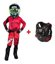 Conjunto Infantil Motocross Azul Laranja + Colete Amx