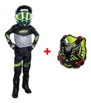 Conjunto Infantil Motocross Cross Cinza Neon + Colete Amx