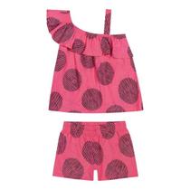 Conjunto Infantil Nanai Blusa Flamê E Shorts Poá Neon Menina