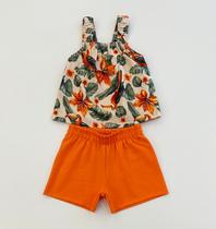 Conjunto Infantil Nanai Menina Cropped Estampado Tropical e Shorts Laranja Conforto Verão Conjunto Infantil Nanai Menina Cropped Estampado Tropical e Shorts Laranja Conforto Verão