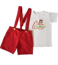 Conjunto Infantil Natal Com Camiseta E Jardineira Baby Luxo