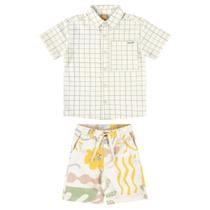 Conjunto Infantil para Menino Beiramar com Camisa e Bermuda (Off White) - Três e já Conjunto Infantil para Menino Beiramar com Camisa e Bermuda (Off White) - Três e já