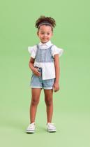 Conjunto Infantil Petit Cherie Verão Com Shorts Blusa Polo e Cropped Jeans Strass