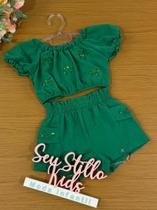 Conjunto Infantil Petit Cherie Verão Com Shorts e Cropped Verde Natalino