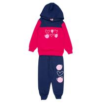 Conjunto Infantil Pitiska em Moletom Corações Marinho/Pink