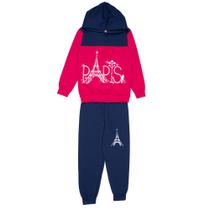 Conjunto Infantil Pitiska Menina Paris com Capuz Marinho/Pink