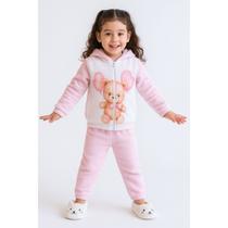 Conjunto Infantil Plush Rosa com Estampa de Ursinho Fofo