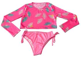 Conjunto Infantil Praia Estampado Rosa Proteção Uv50+ Costão Conjunto Infantil Praia Estampado Rosa Proteção Uv50+ Costão