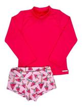 Conjunto Infantil Praia Menina Proteção Solar Blusa Biquíni Conjunto Infantil Praia Menina Proteção Solar Blusa Biquíni