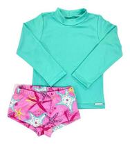 Conjunto Infantil Praia Menina Proteção Solar Blusa Biquíni