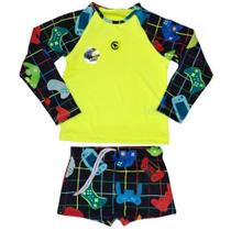 Conjunto Infantil Praia Menino Proteção UV 50+ Amarelo Sunga