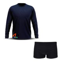 Conjunto Infantil Praia Menino Proteção UV 50+ Camisa e Sunga Boxer Azul Marinho
