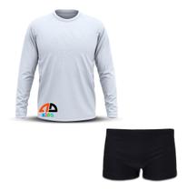 Conjunto Infantil Praia Menino Proteção UV 50+ Camisa e Sunga Boxer Branco