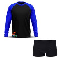 Conjunto Infantil Praia Menino Proteção UV 50+ Camisa e Sunga Boxer Preto e Azul Royal