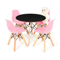 Conjunto Infantil Preto Eames com 4 Cadeiras Eiffel Rosa