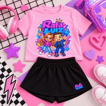 Conjunto Infantil Rafa e Luiz Menina Camiseta Estampada com Short Saia Preto Conjunto Infantil Rafa e Luiz Menina Camiseta Estampada com Short Saia Preto