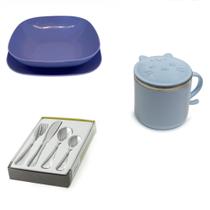 Conjunto Infantil Refeição Gatinho Ursinho - Faqueiro Azul