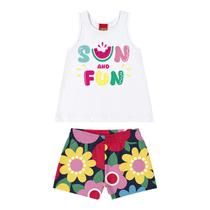 Conjunto Infantil Regata Branca Sun and Fun e Short Tropical Marinho Kyly