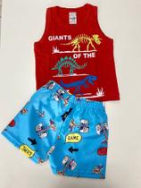 Conjunto infantil regata com shorts de tactel vermelho e azul tamanho 1