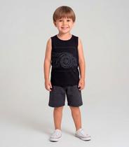 Conjunto Infantil Regata Machão Com Estampa Preto Conjunto Infantil Regata Machão Com Estampa Preto