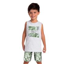 Conjunto Infantil Regata Mescla Beach Leaves e Bermuda Microfibra Verde Milon