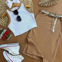 Conjunto Infantil Ribana Juvenil Cropped E Saia Midi