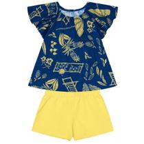 Conjunto Infantil Roupa Kyly Floral Moda Verão Blusa Manga Curta + Bermudinha Verão