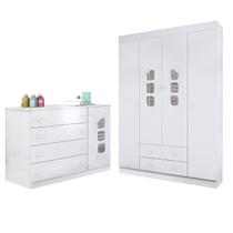 Conjunto Infantil Roupeiro e Comoda Livia MDF Branco Pheonix Baby