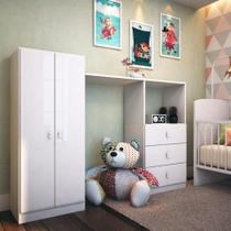 Conjunto Infantil Roupeiro e Cômoda Ninar Branco Completa Móveis