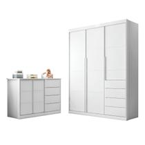 Conjunto Infantil Roupeiro e Comoda Perola MDF Branco Pheonix Baby Conjunto Infantil Roupeiro e Comoda Perola MDF Branco Pheonix Baby