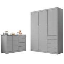 Conjunto Infantil Roupeiro e Comoda Perola MDF Cinza Pheonix Baby