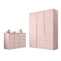 Conjunto Infantil Roupeiro e Comoda Perola MDF Rosê Pheonix Baby Conjunto Infantil Roupeiro e Comoda Perola MDF Rosê Pheonix Baby