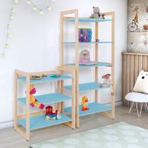 Conjunto Infantil Rustico Montessoriana Estante Colore Maior 5 Prateleiras e Menor 3 Prateleira.