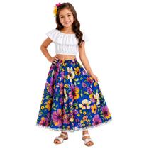 Conjunto Infantil Saia Carimbó e Danças - Chitão Azul - G