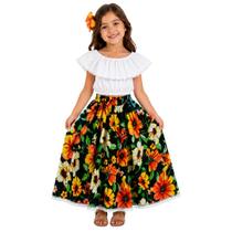 Conjunto Infantil Saia Carimbó e Danças - Preto Flor Amarela - G