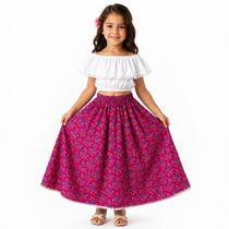 Conjunto Infantil Saia Carimbó e Danças - Rosa Flor Azul - M